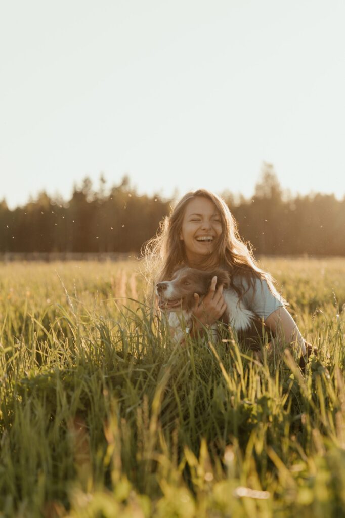 happy woman in field