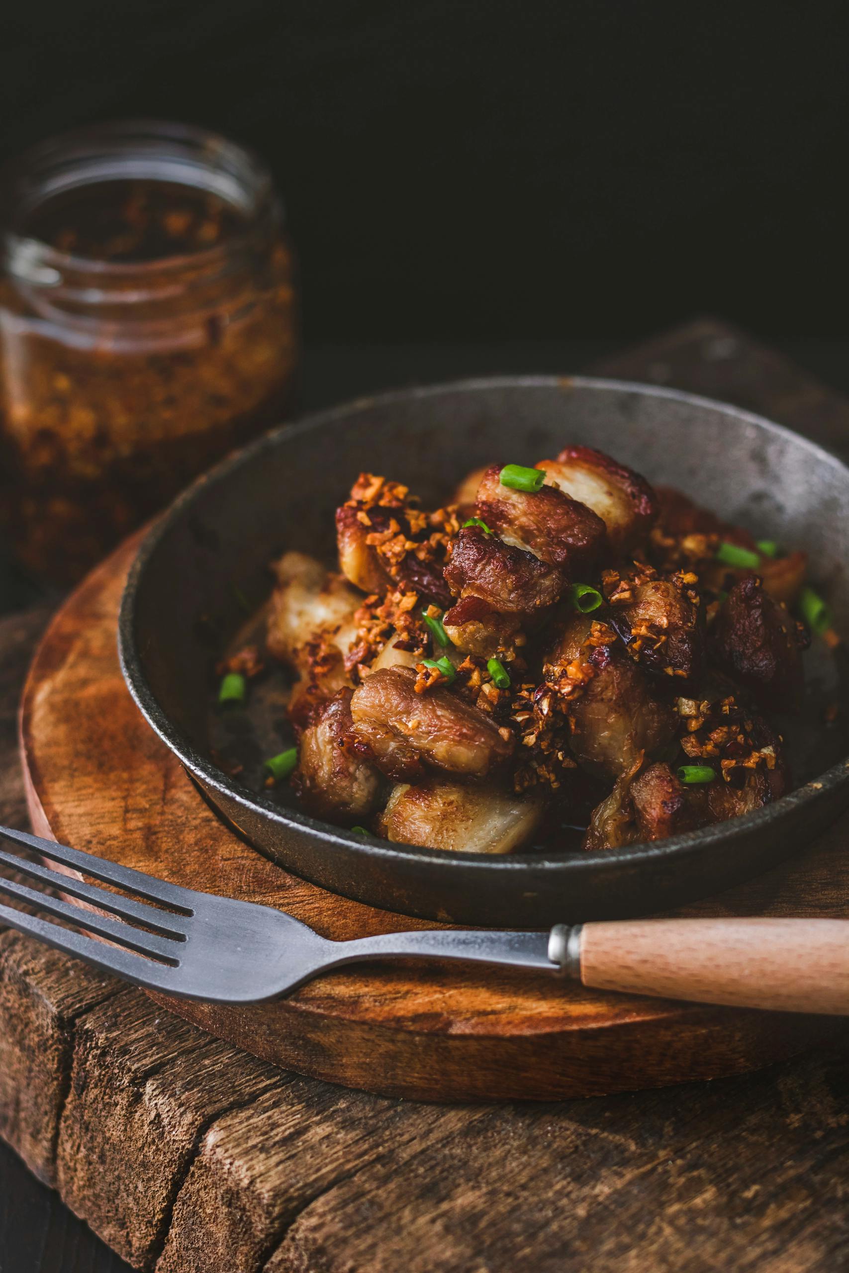 Cooked Meat on Black Cast Iron Cookware