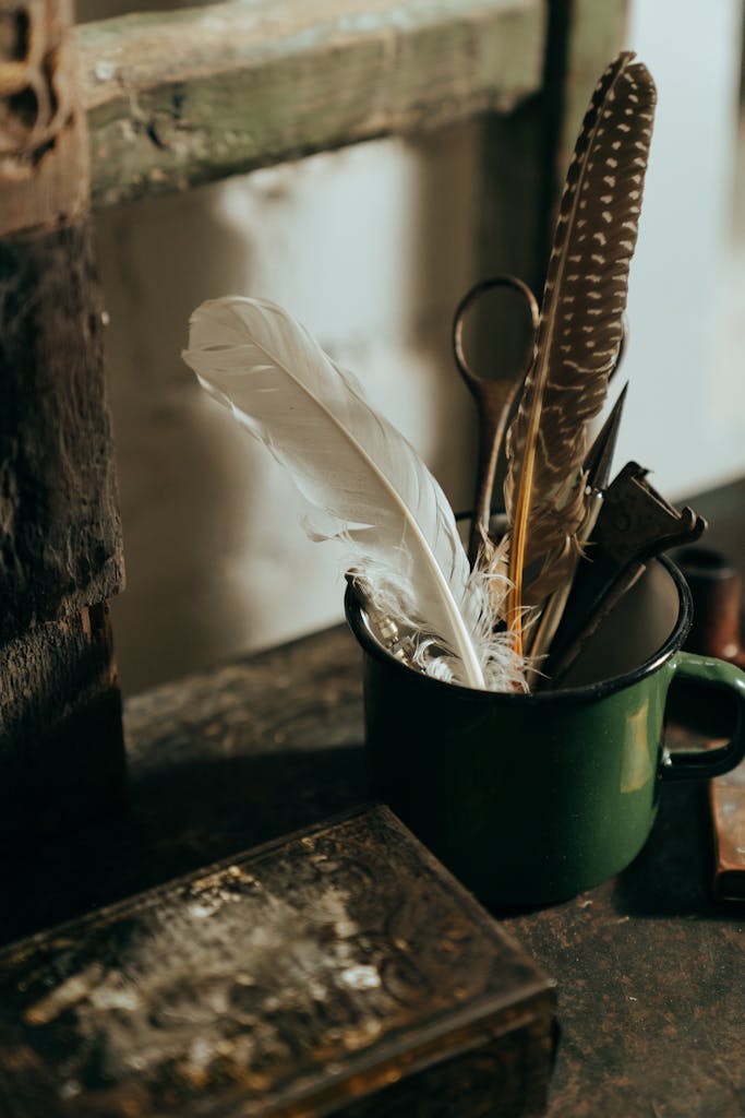 White Feather on Green Ceramic Mug